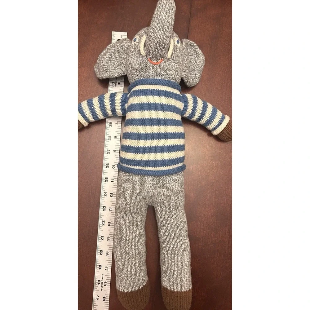 Blabla‎ Knit Cotton 19'' Elephant Gray Striped Soft Plush Toys Sock Doll stuffed